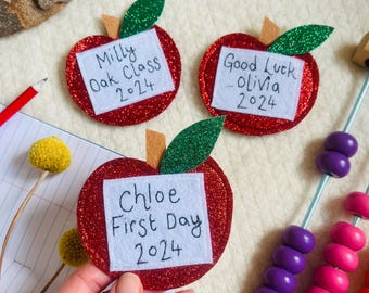 Personalised glitter apple badge