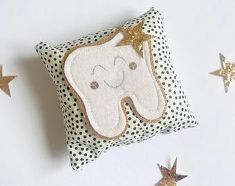 Fairy tooth pillow in polka dot print.  tooth fairy, tooth pouch, personalised tooth pillow, tooth cushion