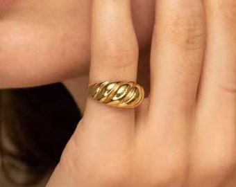 1.3mm thick pink or yellow engagement wedding birthday 14kt solid gold 16g thick Rose gold twist band