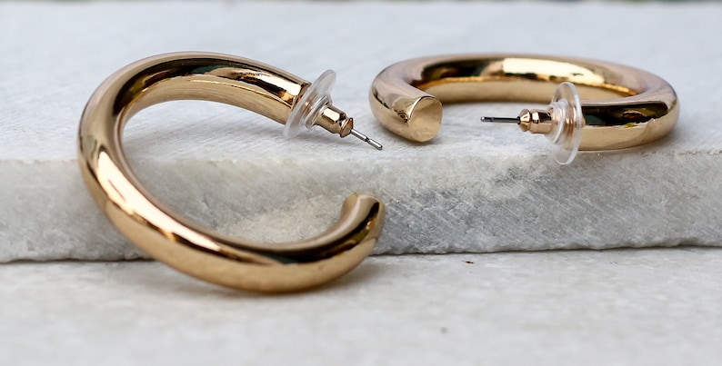 18K Gold Filled Thick Hoop Gold Hoop Earrings- Gold Hoops Gold Thick Open Hoop Earrings Simple Thick Hoops