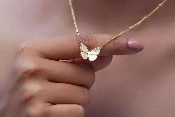 18k Gold Butterfly Necklace Dainty 