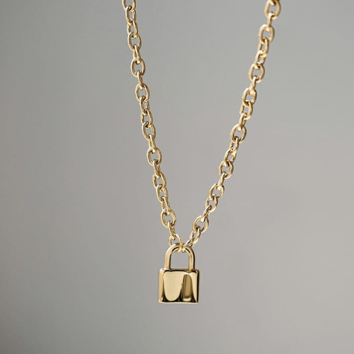 Gold Padlock Necklace Gold Filled Link Necklace with Padlock Etsy