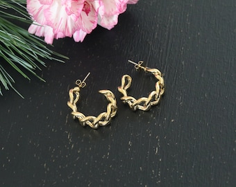 14K Gold Filled Cuban Hoop - Gold Chain Hoop Earrings - Simple Thick Hoops - Cuban chain twisted hoops - Chunky hoops stud earrings