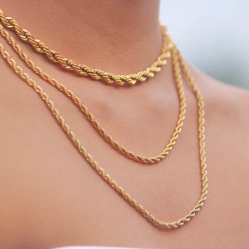 Rope Chain Gold Necklace 18K Gold Filled Layering Necklace Etsy