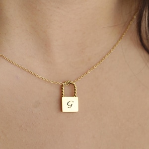 18K Gold Name Necklace | Padlock Custom Name Necklace | Engraved Necklace with a Lock | Mother&#39;s Day Gift | Initial Necklace