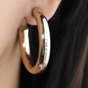 Name Earrings | Engraved Name Hoops | Gold Thick Hoop Earrings | Name Simple Hoops | Custom Lightweight Hoop Stud