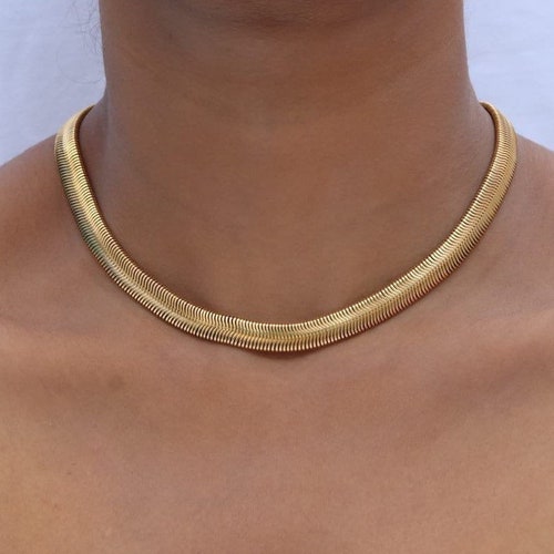 Thick Herringbone Necklace Gold Snake 