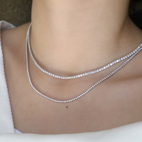 925 Sterling Silver Tennis Necklace 2mm 