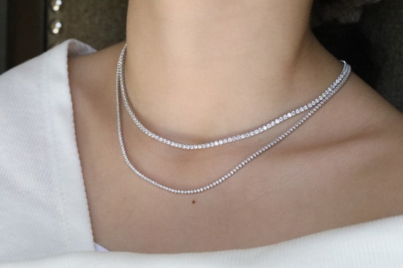 925 Sterling Silver Tennis Necklace 2mm 