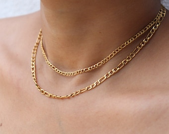 18K Gold-Filled Layering Necklace Set | Figaro Chain Set | Layering Necklace set for Women |Two Layer Figaro Necklaces |Gift Chain for Women