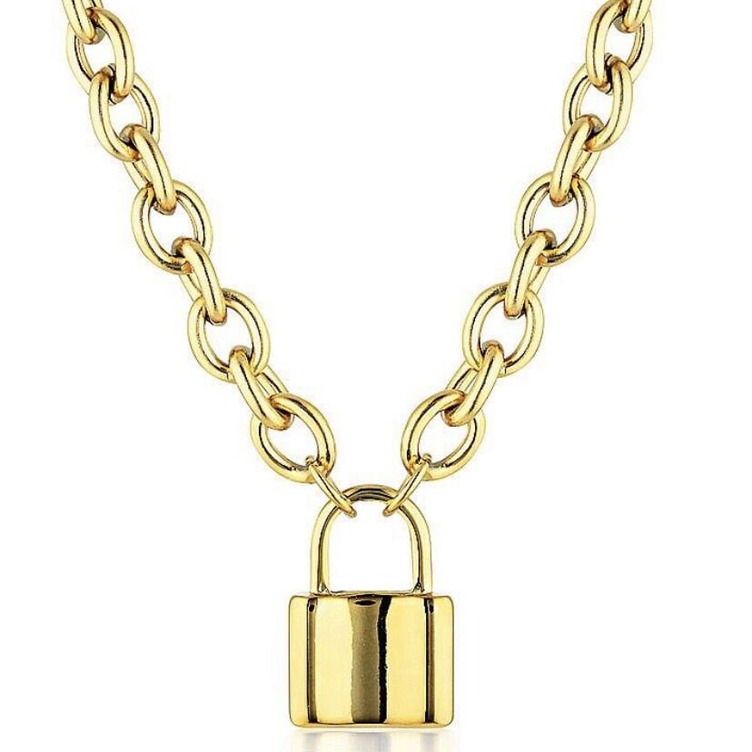 Gold Padlock Necklace Gold Filled Link Necklace with Padlock Etsy