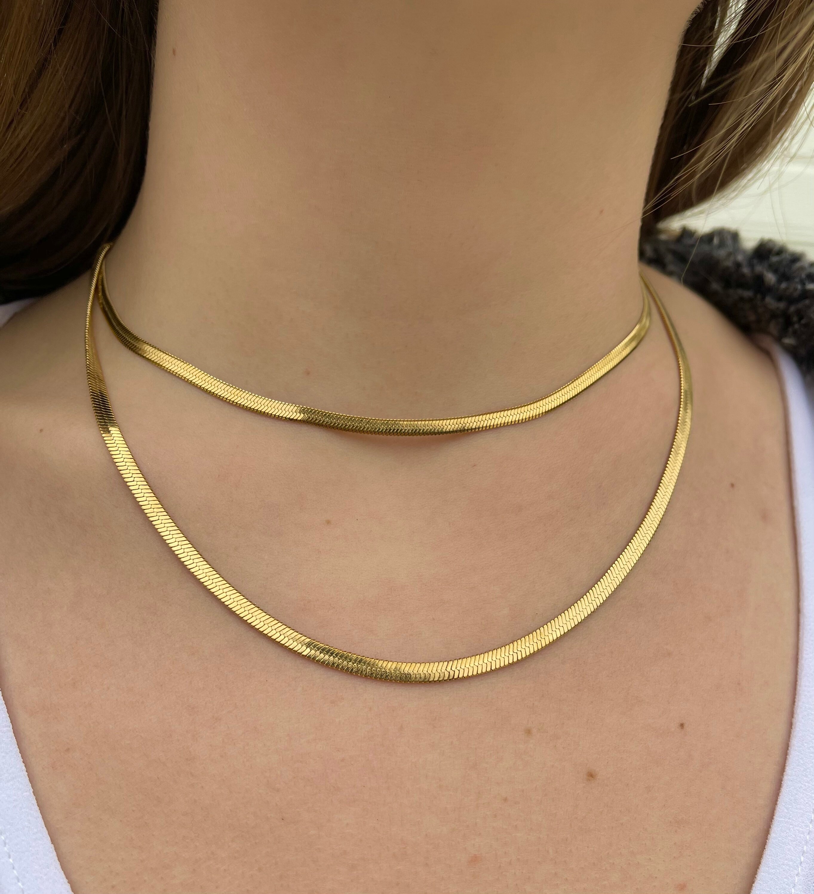 Sieraden Kettingen Kettingen Herringbone Chain Necklace • Herringbone Choker Necklace Pre Order 18K Gold Vermeil • Gift for Her • Must Have Layering Necklace Gold 