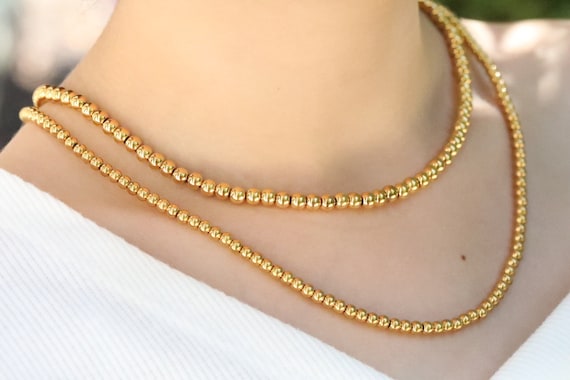 Buy 18K Gold Beaded Chain Necklace, Simple Gold Choker, Layered Bead  Necklace, Bridesmaid Gifts Ideas, Dainty Jewelry Online in India - Etsy