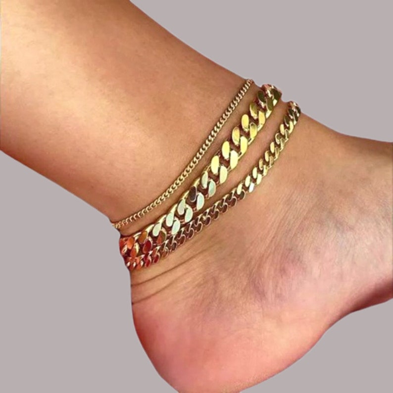 18K Gold Filled Cuban Chain Anklet | Gold Chain Anklet | WATERPROOF Thick Chain Anklet | Miami Cuban Chain Anklet | Gold Anklet For Women