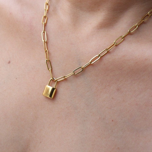 18K Gold Filled Padlock Pendant 