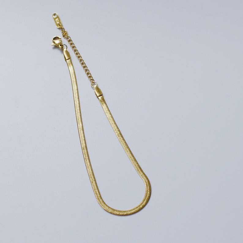 18K Gold Filled Anklet Gold Snake Anklet Herringbone Etsy