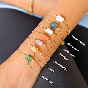18k Gold Gemstone Bracelet | Raw Gemstone Bracelet | Adjustable Crystal Bracelet | Dainty Stone Bracelet | Natural Stone Good Luck Bracelets