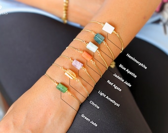 18k Gold Gemstone Bracelet | Raw Gemstone Bracelet | Adjustable Crystal Bracelet | Dainty Stone Bracelet | Natural Stone Good Luck Bracelets