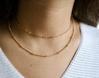 14K Gold-Filled Beaded Necklace Set - Layering Satellite Necklace - Gold Necklace Set - Minimalist Layering Necklace Set - Gift Jewelry Set