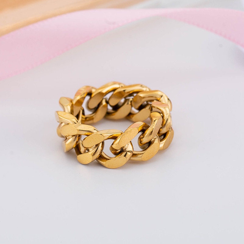 18k Gold Filled Cuban Chain Ring Gold Link Chain Ring - Etsy