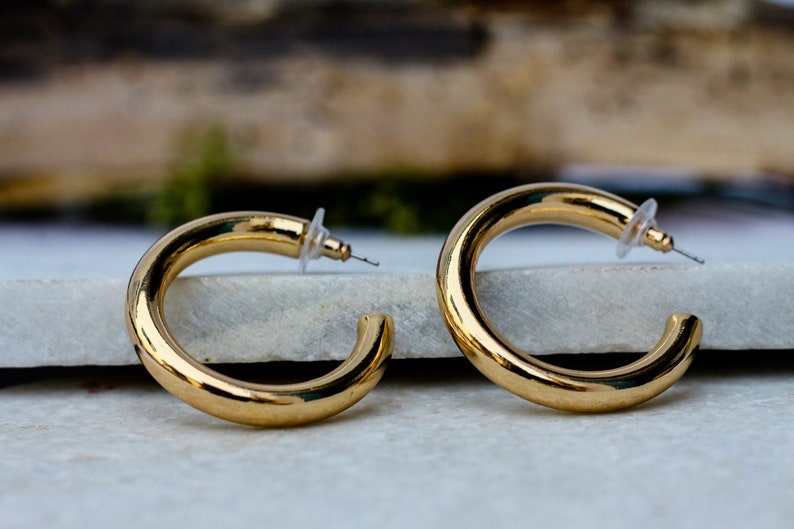 18K Gold Filled Thick Hoop Gold Hoop Earrings- Gold Hoops Gold Thick Open Hoop Earrings Simple Thick Hoops