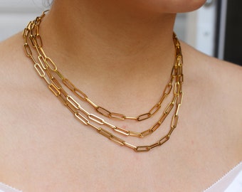 14K Gold-Filled Link Chain Necklace - Gold Paperclip chain - Gold Link Necklace - Gold Chains for Women - Layered Gold Link Chain Set