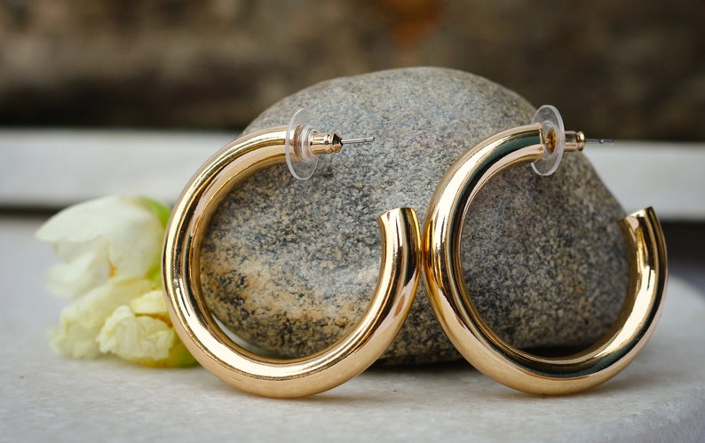 18K Gold Filled Thick Hoop Gold Hoop Earrings- Gold Hoops Gold Thick Open Hoop Earrings Simple Thick Hoops