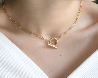 18K Gold-Filled Link Chain Necklace - Link Chain Choker - Link Chain Necklace - Toggle Closure Gold Link Chain - Layered Link Choker