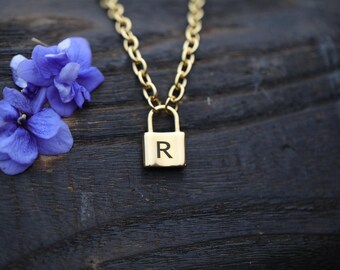 18K Gold Filled Personalized Necklace | Customized Engraved Necklace | Padlock Necklace | Custom Initial Necklace | Lock Pendant Necklace