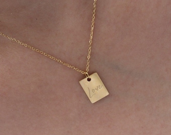 18k Gold Filled Rectangle Love Necklace | Gold love Necklace | Gold Chain Necklace With Pendant | Necklace for Women
