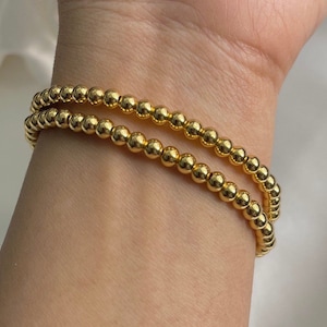 18K Gold Filled Beaded Bracelets - Gold Beaded Bracelet - Gold Ball Bracelet - Elastic Gold Bracelet