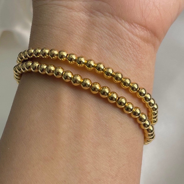 18K Gold Filled Beaded Bracelets - Gold Beaded Bracelet - Gold Ball Bracelet - Elastic Gold Bracelet