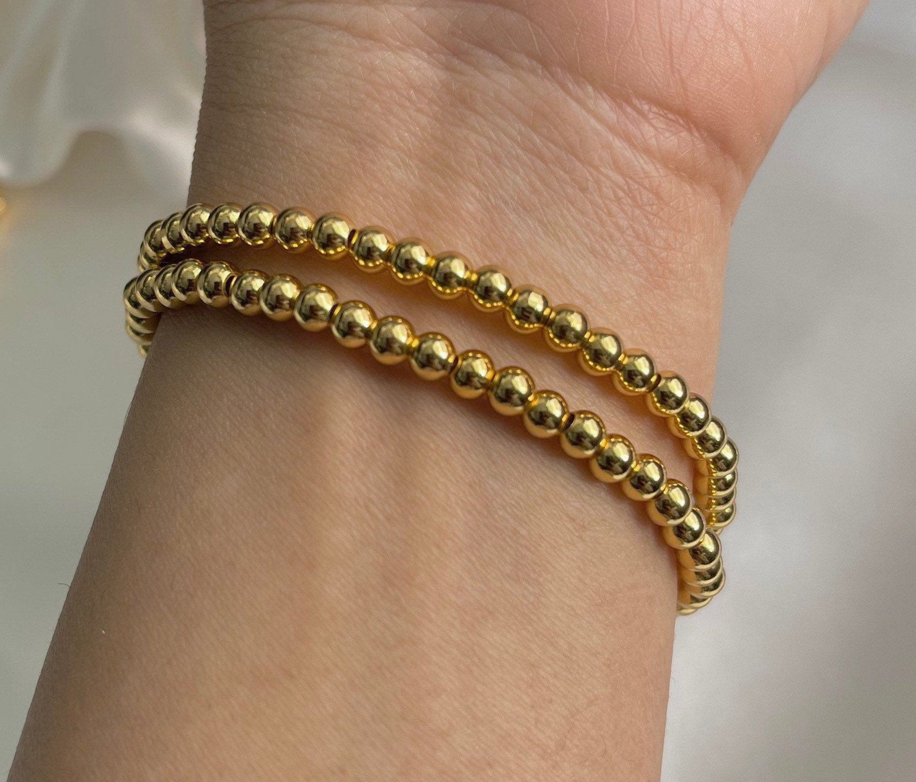 Set of Three 7mm Seamless Gold Filled Beaded Bracelet Small