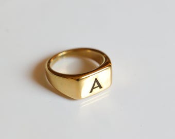 Personalized Gold Ring • Custom Engraved Letter Ring • Custom Rings for Men & Women • Initial Ring • Letter Statement Ring • Gift Name Ring