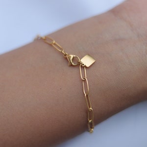 18K Gold-Filled Paperclip Bracelet | Non-Tarnish Gold Bracelet | Paper Link Chain Bracelet | Dainty Gold Bracelet | Rectangle Link Bracelet