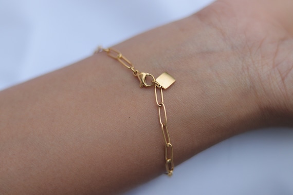 18K Gold-Filled Paperclip Bracelet | Non-Tarnish Gold Bracelet | Paper Link Chain Bracelet | Dainty Gold Bracelet | Rectangle Link Bracelet