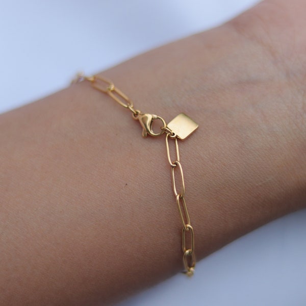 18k Gold Paperclip Bracelet | Non-Tarnish Gold Bracelet | Paper Link Chain Bracelet | Dainty Gold Bracelet | Rectangle Link Bracelet