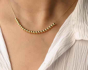 18k Gold Filled Ball Bead Necklace | Gold Bead Necklace | 925 Sterling Silver Layering Necklace | Dainty Ball Choker Necklace For Women