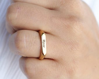 18K Gold-Filled Personalized Ring • Rectangular Band Ring • Custom Engraved Name Ring • Ring for Women • Thin Band Ring • Customized Ring
