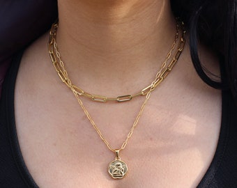 Gold Filled Link Necklace Set | Layered Link Chain Set | Cupid Necklace | Paper Clip Necklace | Rectangle Chain