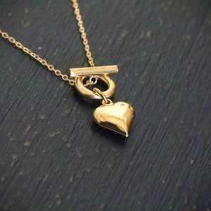 18K Gold Filled Heart Pendant Necklace Toggle Closure Necklace Puffy Heart Necklace Pendant Necklace For Women Dainty Gold Choker image 2