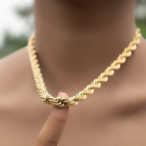 Chunky Gold Rope Chain Necklace 18K 