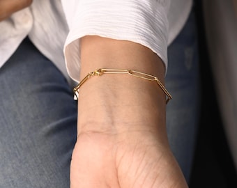 18k Gold-Filled Paperclip Bracelet | Large Link Chain Bracelet | Chunky Gold Bracelet | Paper Link Bracelet | Gold Long Link Chain Bracelet