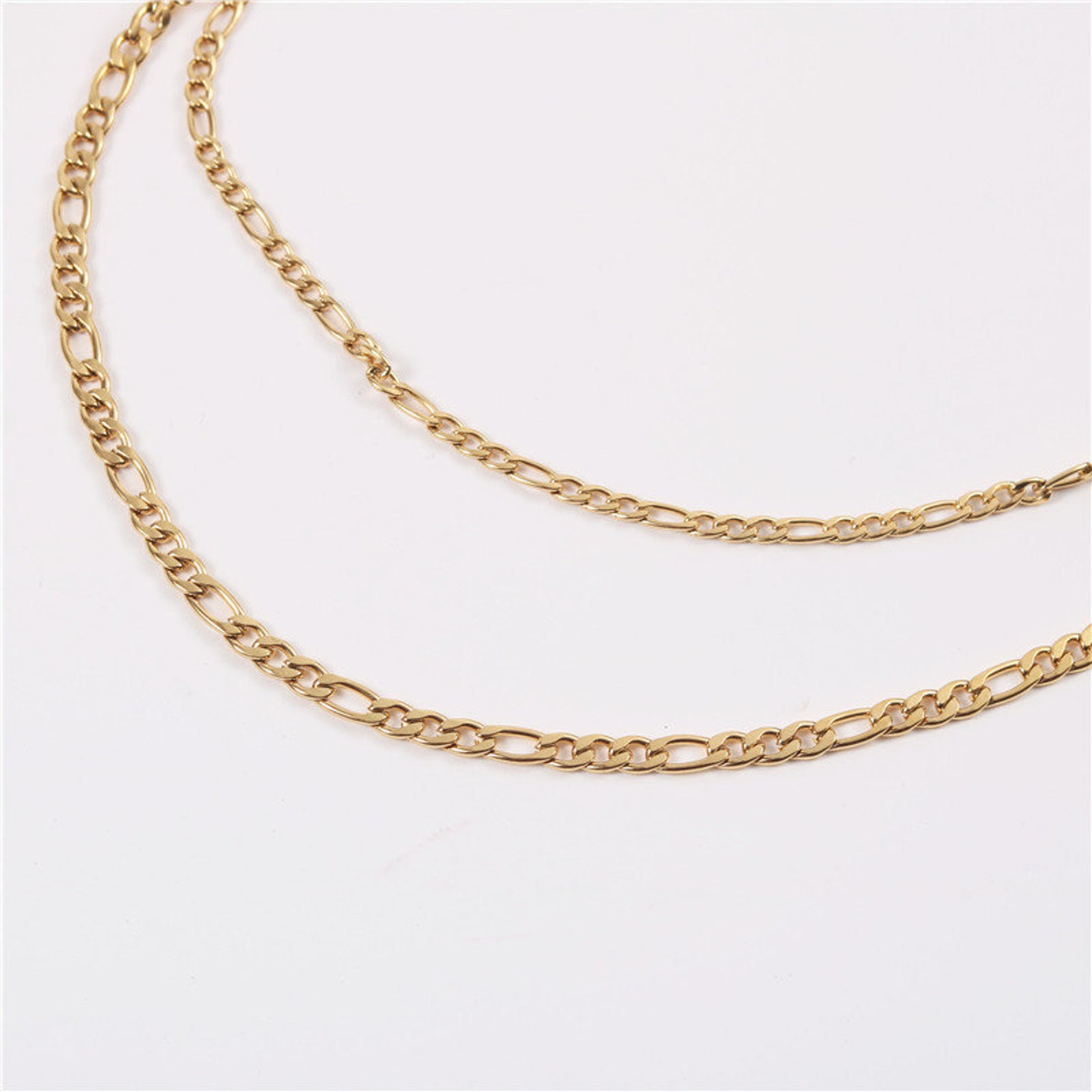 18k Gold Filled Double Figaro Chain Necklace Figaro Chain Etsy