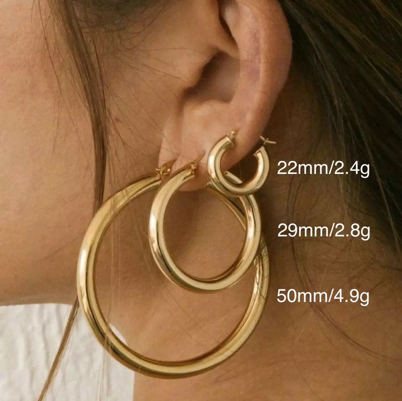 18K Gold Filled Thick Hoops - Gold Thick Hoop Earrings - Simple Thick Hoops - Gold Filled Hoop Earrings - Waterproof Daily wear Hoops 