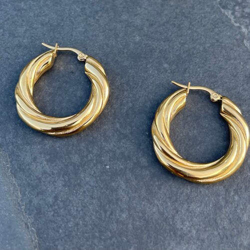 18K Gold Filled Thick Hoops Gold Heavy Twisted Hoop Earrings - Etsy