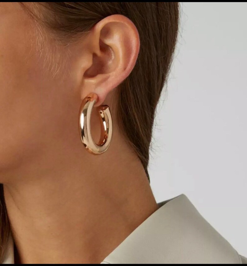 18K Gold Filled Thick Hoop Gold Hoop Earrings- Gold Hoops Gold Thick Open Hoop Earrings Simple Thick Hoops