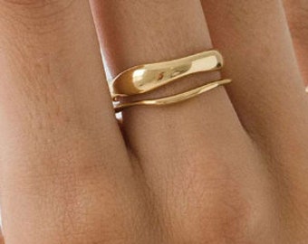 18K Gold Filled Irregular Ring Set | Gold Textured Ring | Gold Stackable Ring |  Asymmetric Rings | Rings For Women