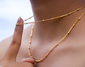 18K Gold-Filled Satellite Necklace - Gold Bead Necklace - Double Layering Necklace - Layering Necklace Set Gold - Double Necklace Set