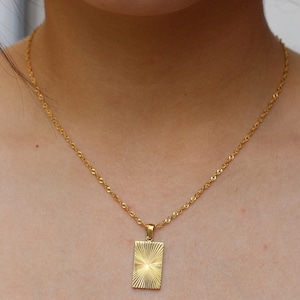 18K Gold Filled Rectangle Sunburst Necklace | Gold Square pendant necklace | Minimalist Sunburst Gold Necklace